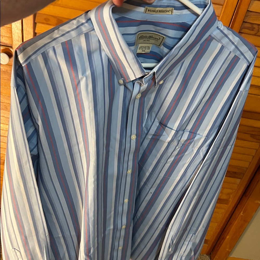 Eddie Bauer Blue and Red Striped Men's Dress Shirt